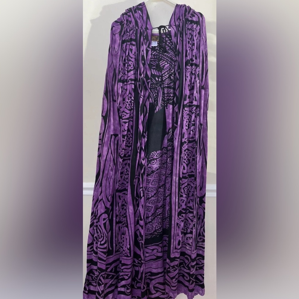 Ancient Circles Vintage Celtic Cloak Hooded Purple Black Fantasy Cosplay